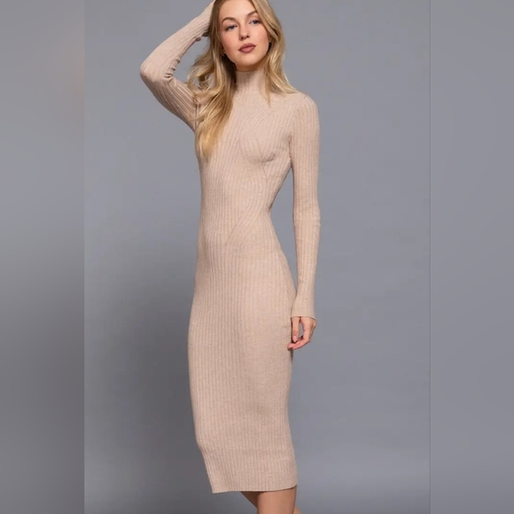 Long Sleeve High Neck Sweater Long Dress - Picture 1 of 4